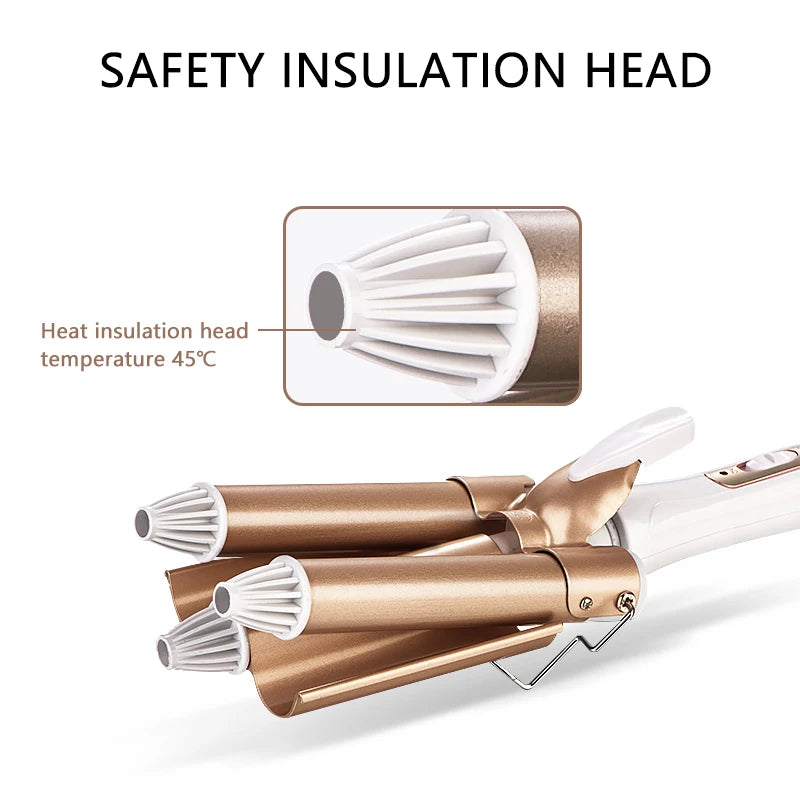 Profesjonell trippel bølgetang – turmalinkeramisk krølltang (20‑28 mm)