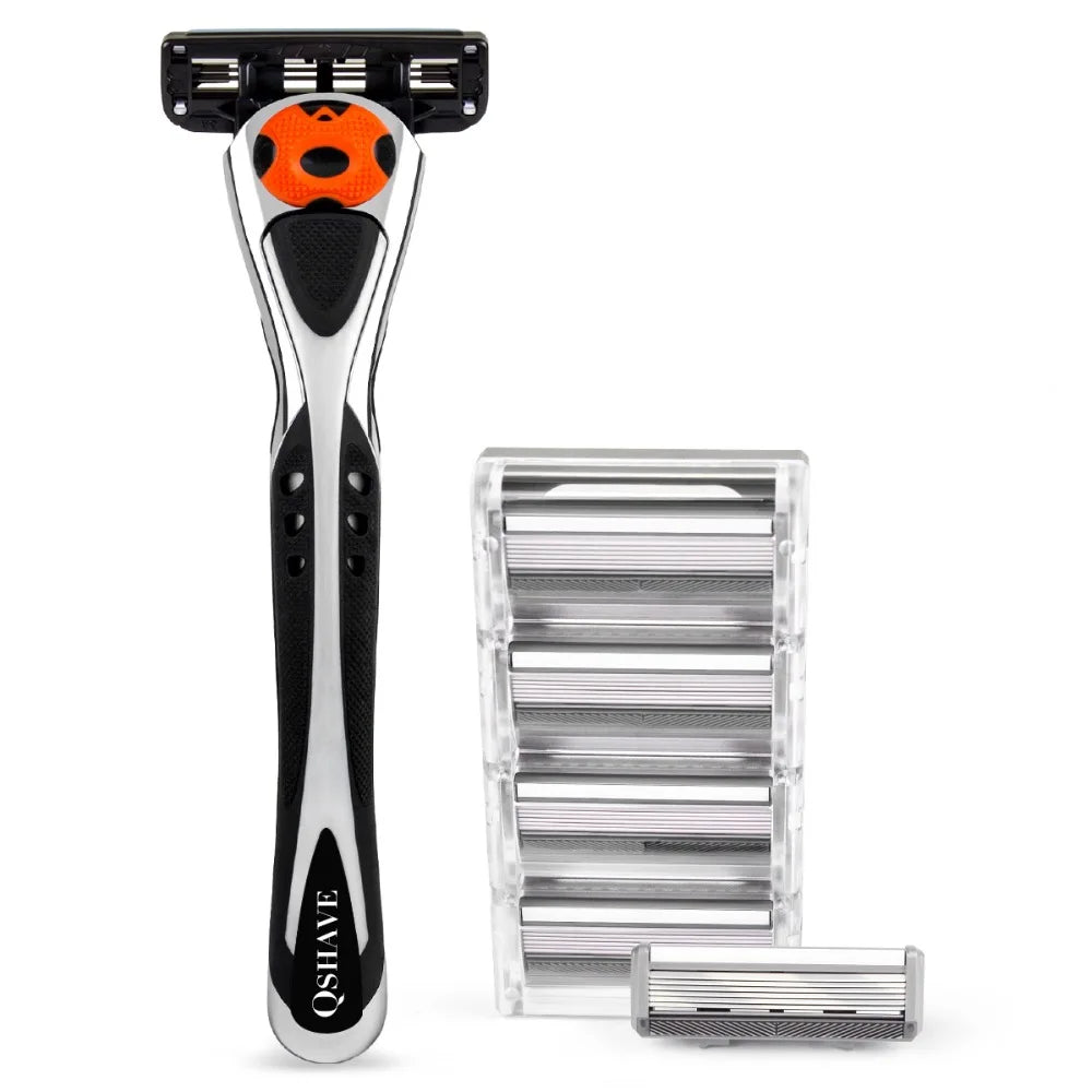 Qshave Black Silver Spider-Man Edition – klassisk barberhøvel med 6 blader og gaveeske