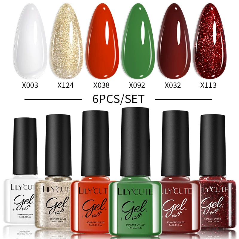 LILYCUTE 6-Delers Reflekterende Glitter Liner Gel Neglesett