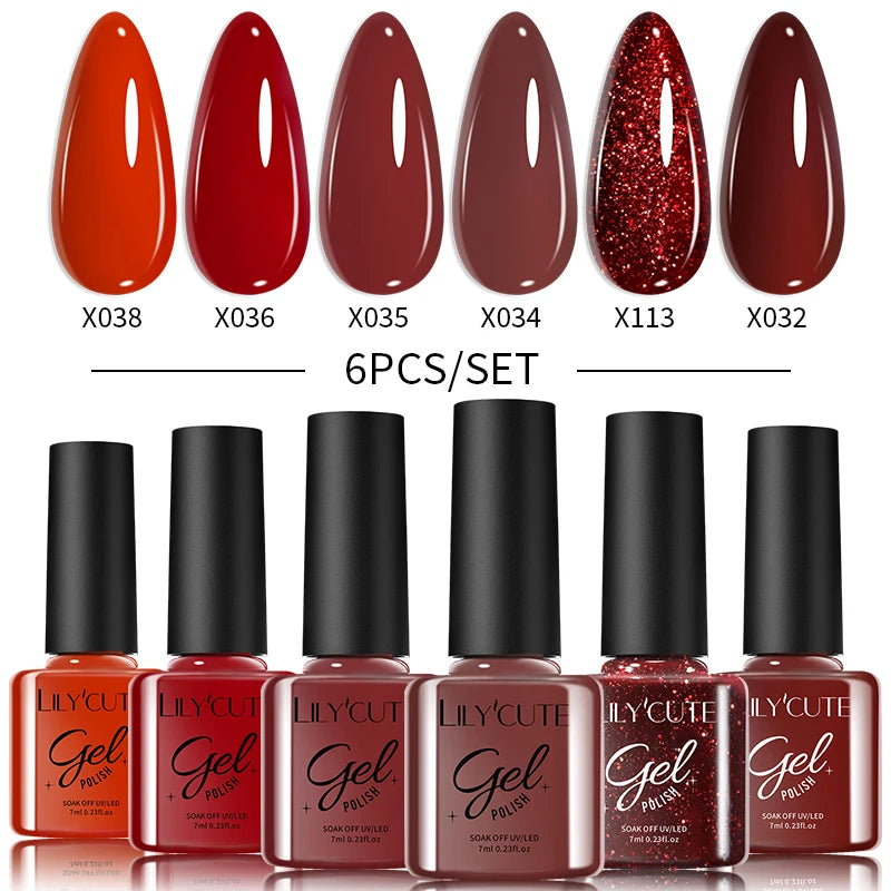 LILYCUTE 6-Delers Reflekterende Glitter Liner Gel Neglesett