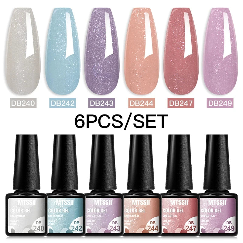 Mtssii 6-Delers Blå Glitter Gel Neglelakksett