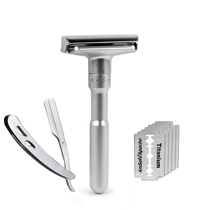 Justerbar Klassisk Safety Razor i Rustfritt Stål – Profesjonell Barberhøvel for Menn med Dobbelblad og Presis Kontroll