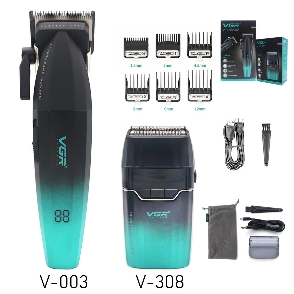 VGR V-308 Dobbel Folieskjeggtrimmer – tett, kraftig og hudvennlig barbering med LCD-display