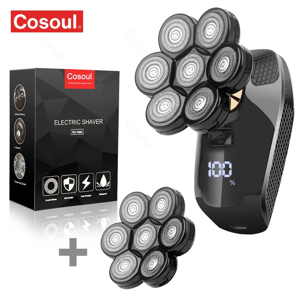 COSOUL V8 Elektrisk barbermaskin – kraftig 7D barbermaskin for hode og skjegg