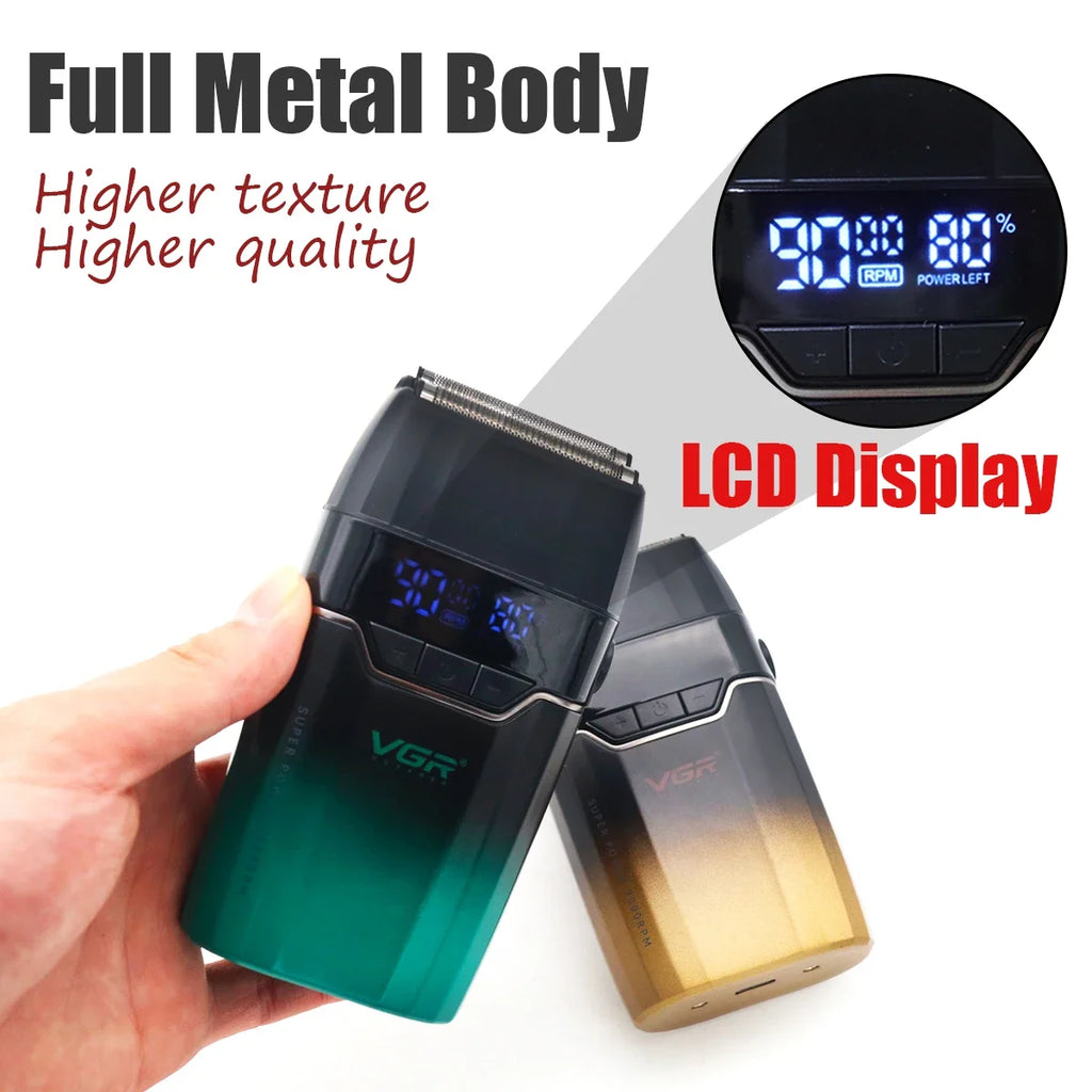 VGR V-308 Dobbel Folieskjeggtrimmer – tett, kraftig og hudvennlig barbering med LCD-display