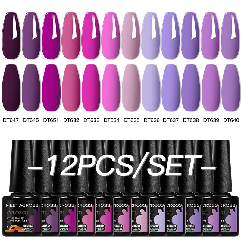 MEET ACROSS 12-Delers Nude &amp; Rosa Gel Neglelakksett