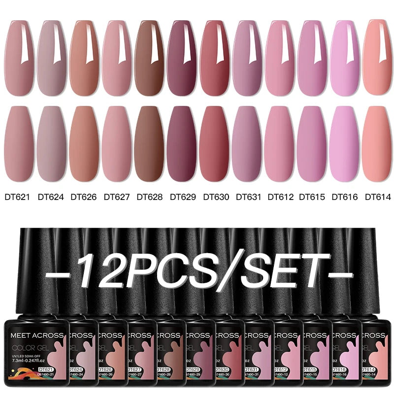 MEET ACROSS 12-Delers Nude &amp; Rosa Gel Neglelakksett