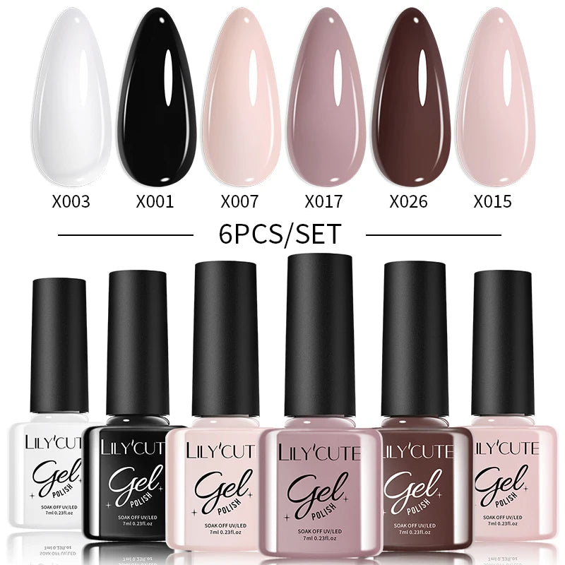 LILYCUTE 6-Delers Reflekterende Glitter Liner Gel Neglesett