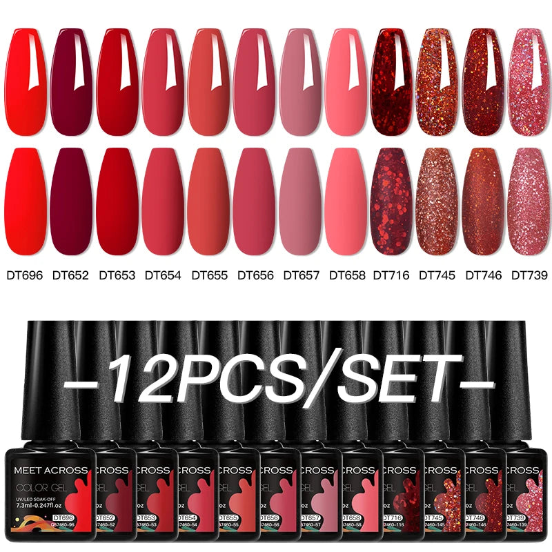 MEET ACROSS 12-Delers Nude &amp; Rosa Gel Neglelakksett