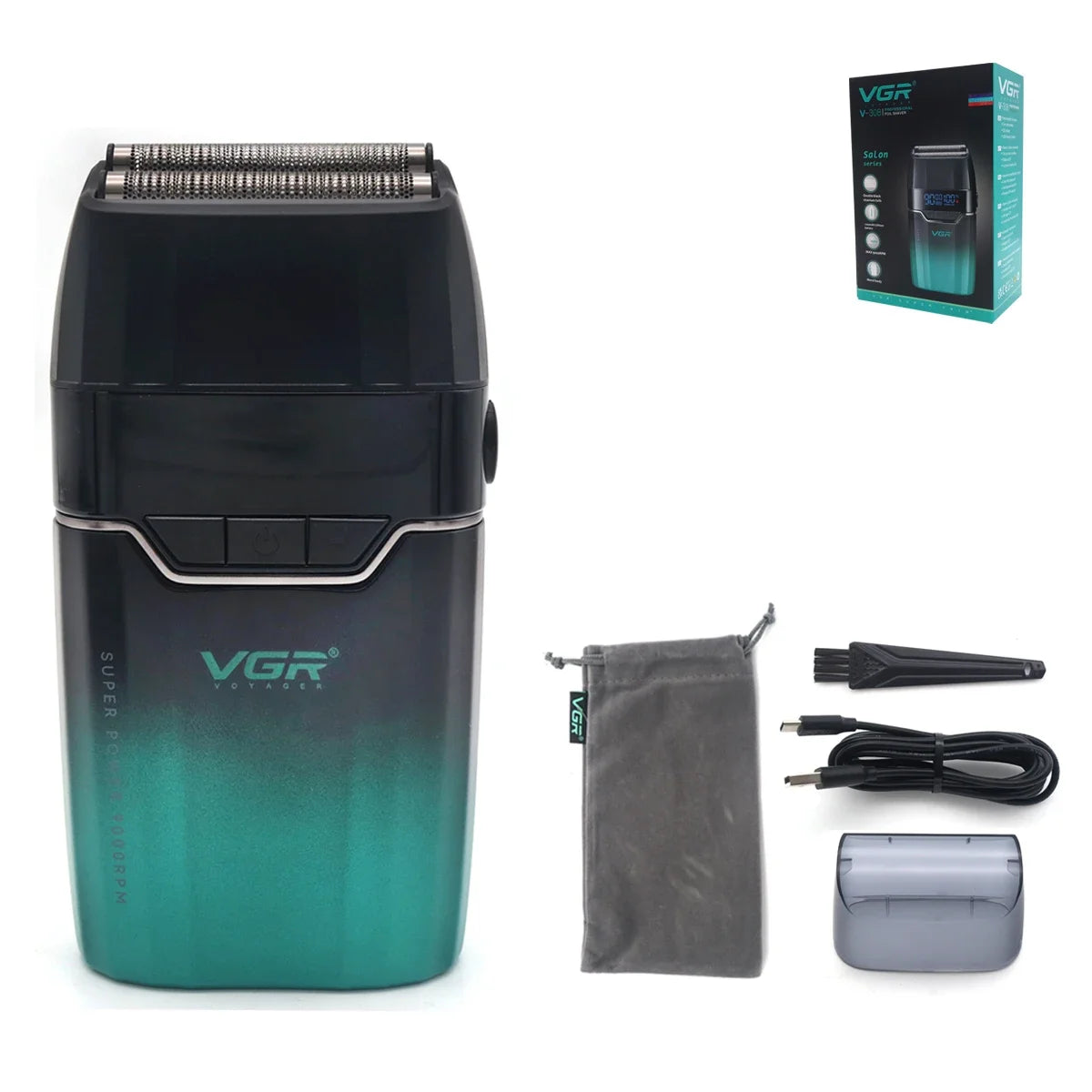 VGR V-308 Dobbel Folieskjeggtrimmer – tett, kraftig og hudvennlig barbering med LCD-display