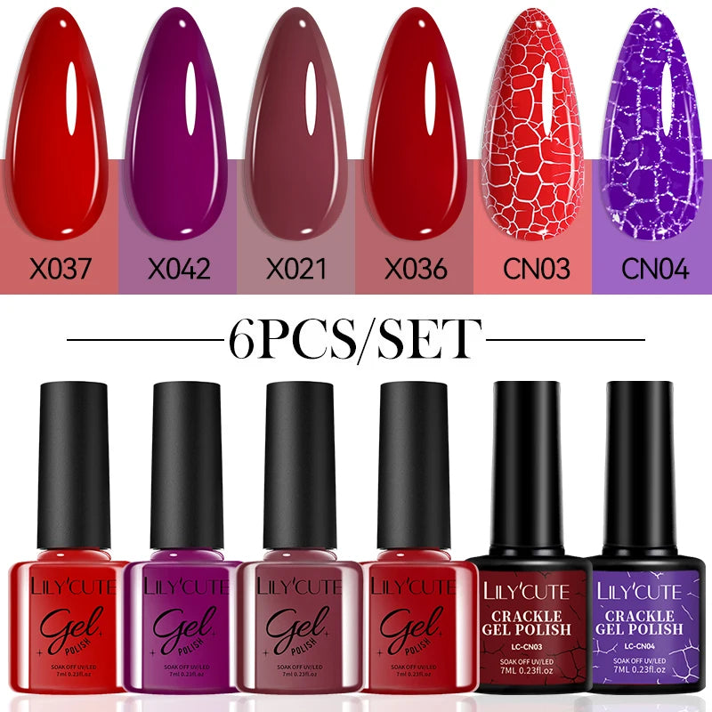 LILYCUTE 6-Delers Reflekterende Glitter Liner Gel Neglesett