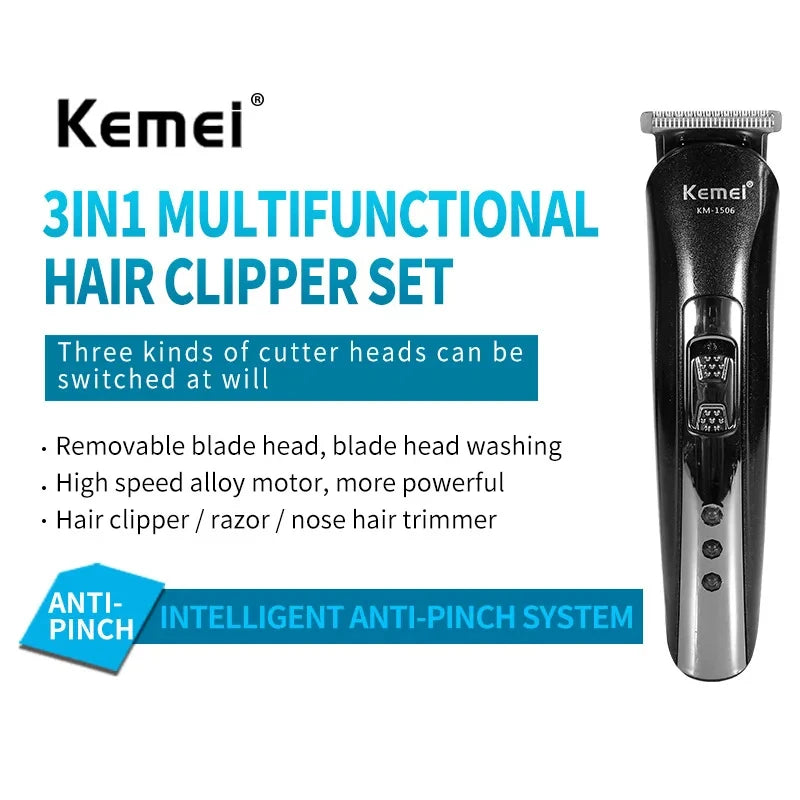 Kemei KM-1506 3-i-1 Elektrisk Shaver – komplett løsning for barbering, trimming og nesehårfjerning
