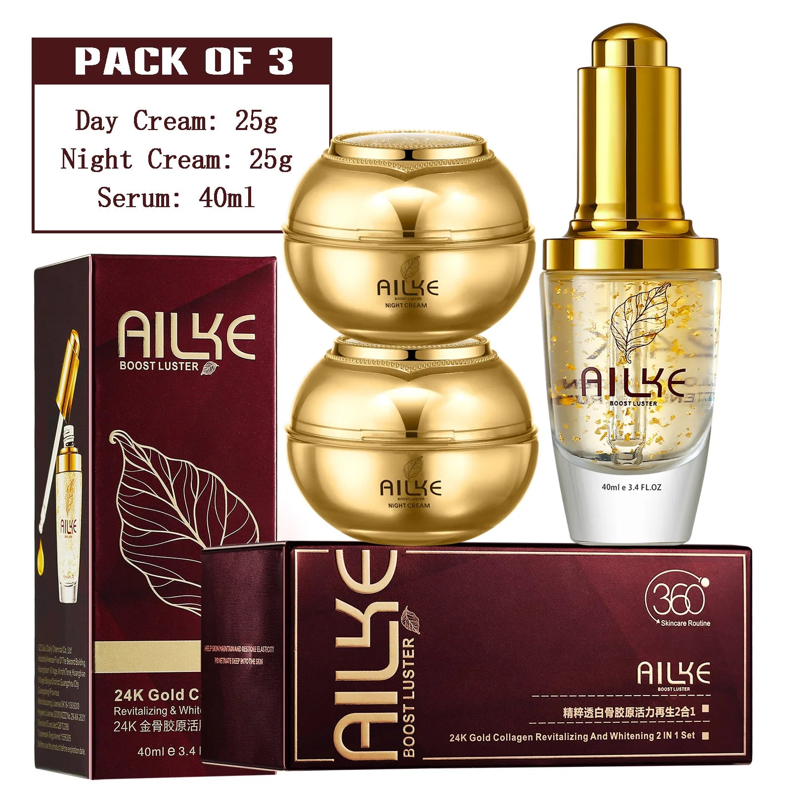 AILKE 24K Collagen Whitening &amp; Moisturizing Set – glød, jevnhet og ungdommelig hudtone