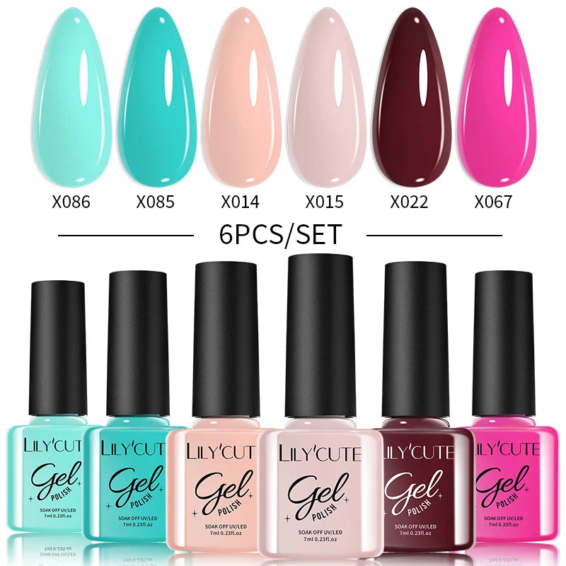 LILYCUTE 6-Delers Reflekterende Glitter Liner Gel Neglesett