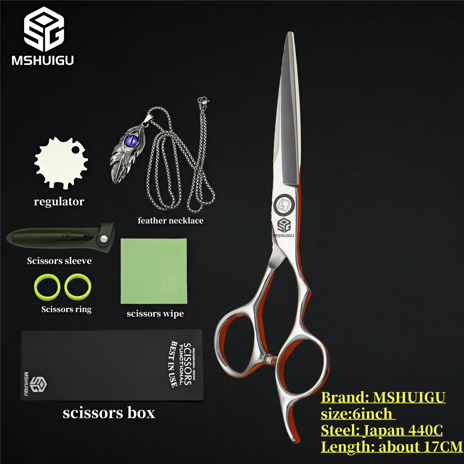 MSHUIGU VG10 Profesjonell Frisørsaks – Laser-Slipt Blad med 26 Tenner for Presis Tynning