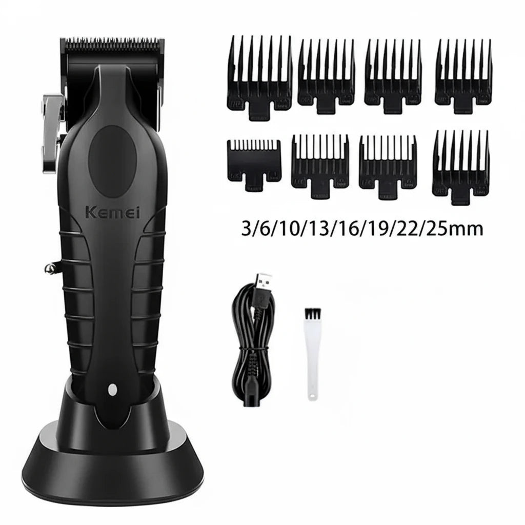 Kemei KM-2296 + KM-2299 + KM-1102 Professional Hair Clipper Kit – komplett trådløst klippesett for hår, skjegg og detaljer
