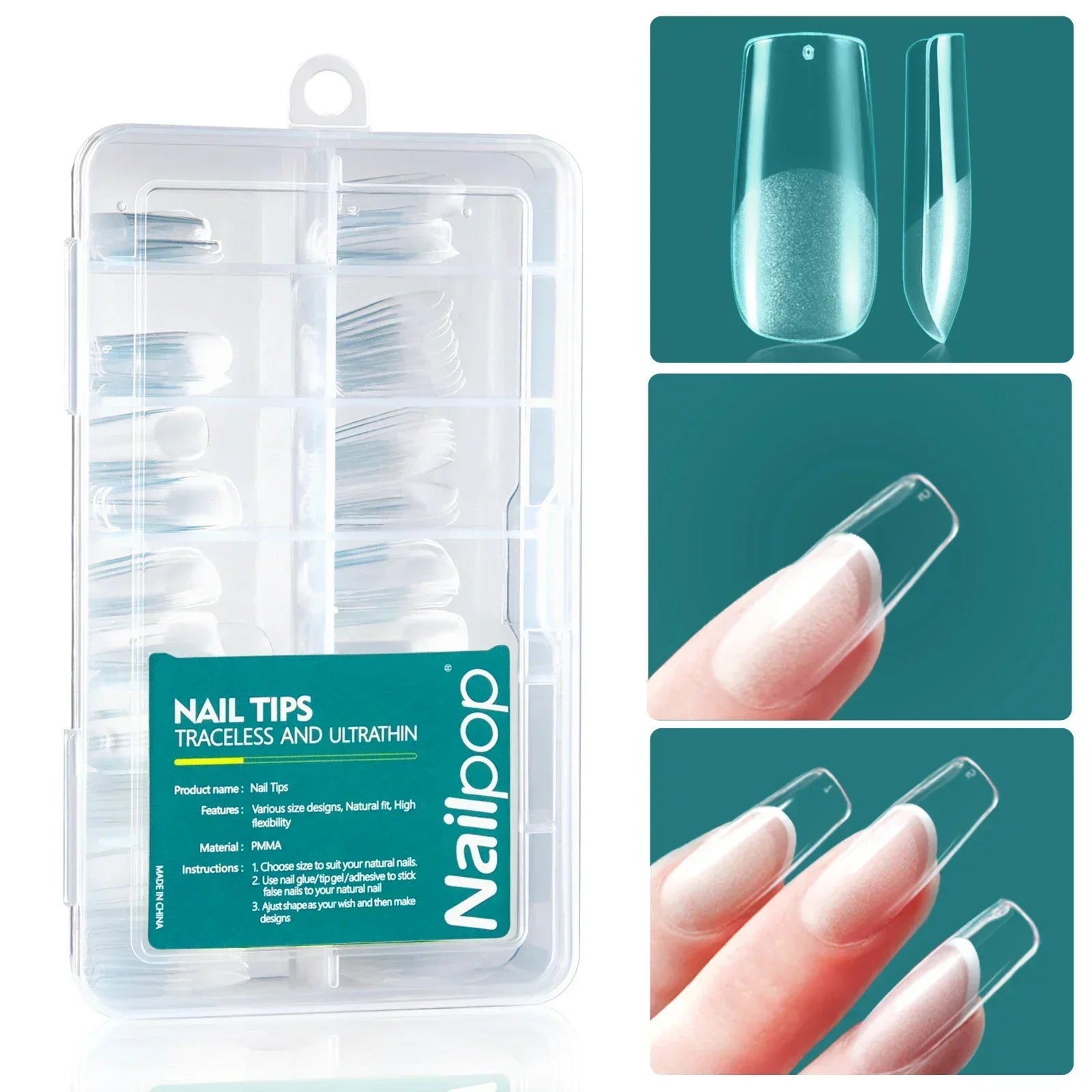 Nailpop 120-Delers Gel X Nail Tips – Myke, Naturlige og Enkle å Påføre