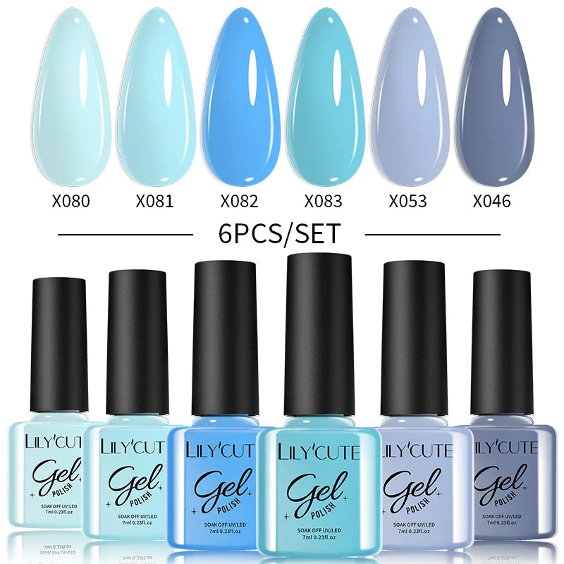 LILYCUTE 6-Delers Reflekterende Glitter Liner Gel Neglesett