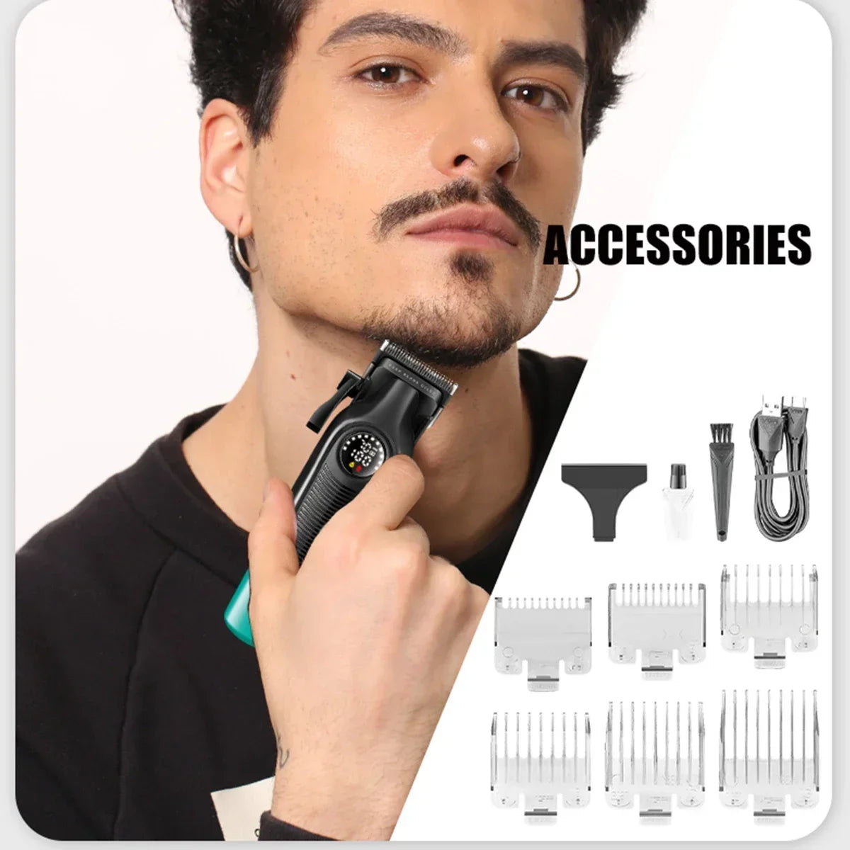 VGR V-996 / V-196 / RS-620 Profesjonelt Klippesett – komplett barberkit med kraftige klippere og LED-display