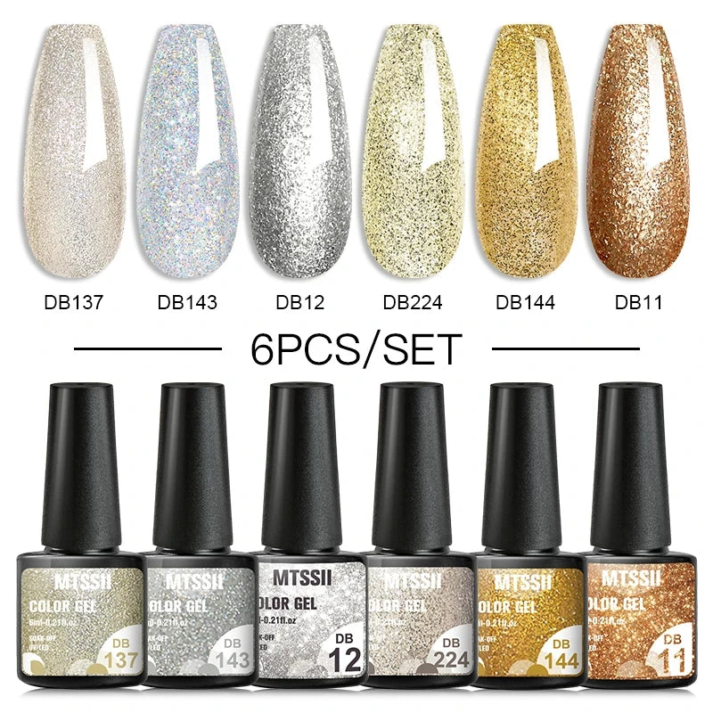 Mtssii 6-Delers Blå Glitter Gel Neglelakksett