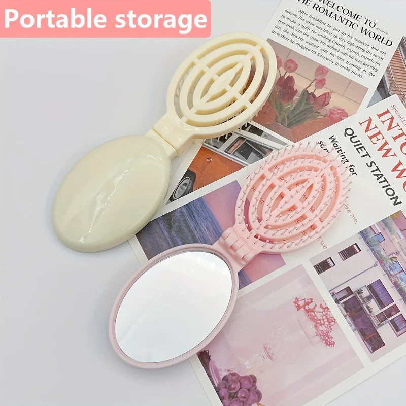 Sammenleggbar hårbørste med speil