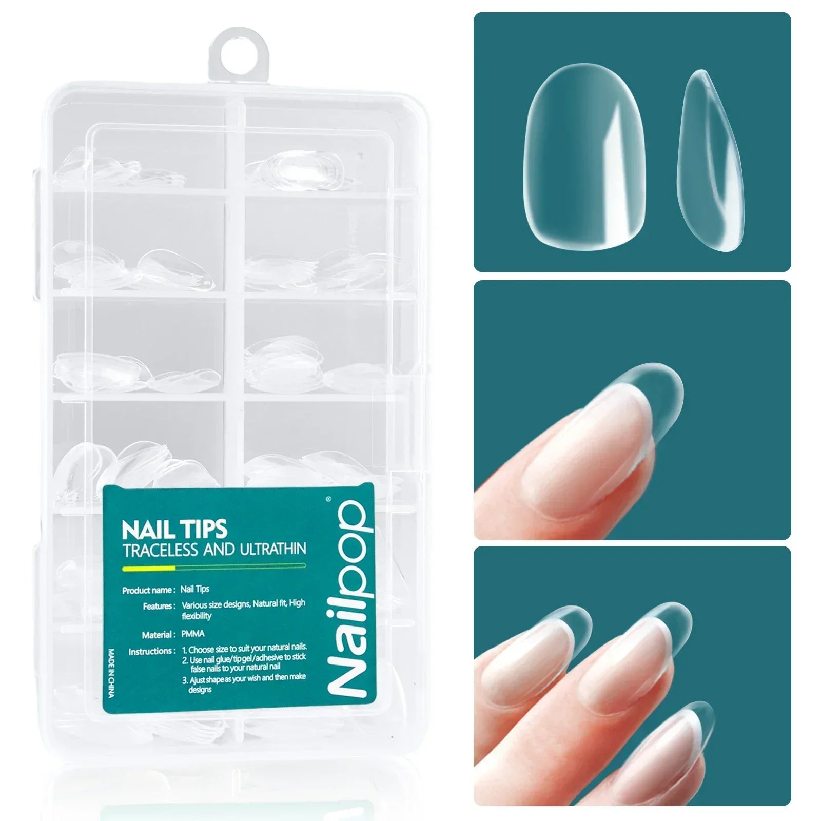 Nailpop 120-Delers Gel X Nail Tips – Myke, Naturlige og Enkle å Påføre