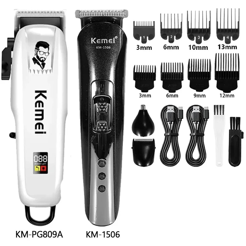Kemei KM-PG809A + KM-1506 + KM-2024 Hair Clipper Kit – profesjonell presisjon og kraft for hår, skjegg og kropp