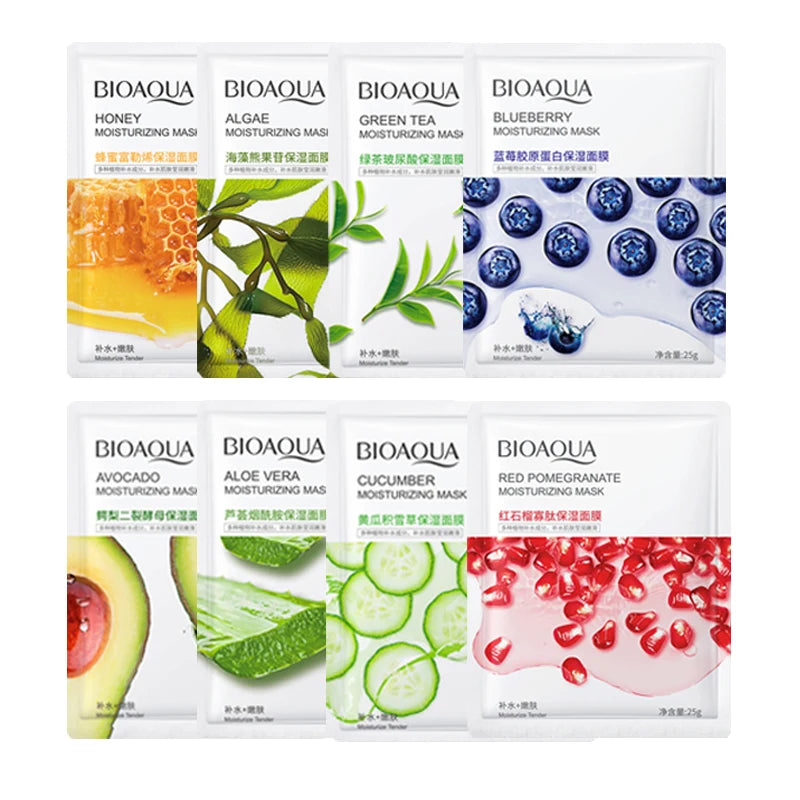 BIOAQUA Fruit Facial Mask 8stk – Fukt, Glød og Naturlig Fornyelse