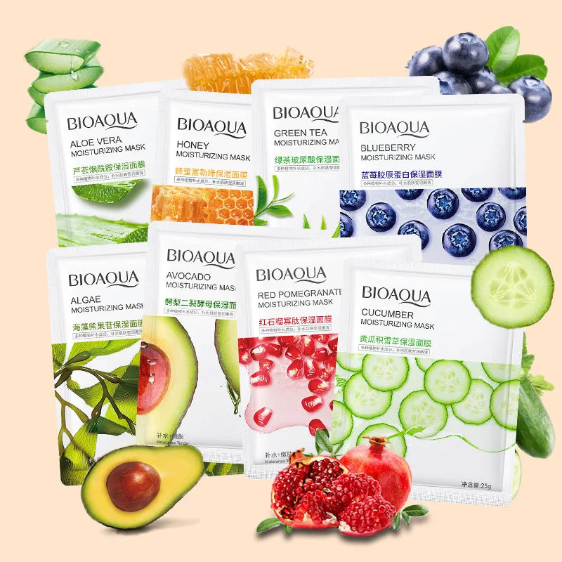 BIOAQUA Fruit Facial Mask 8stk – Fukt, Glød og Naturlig Fornyelse