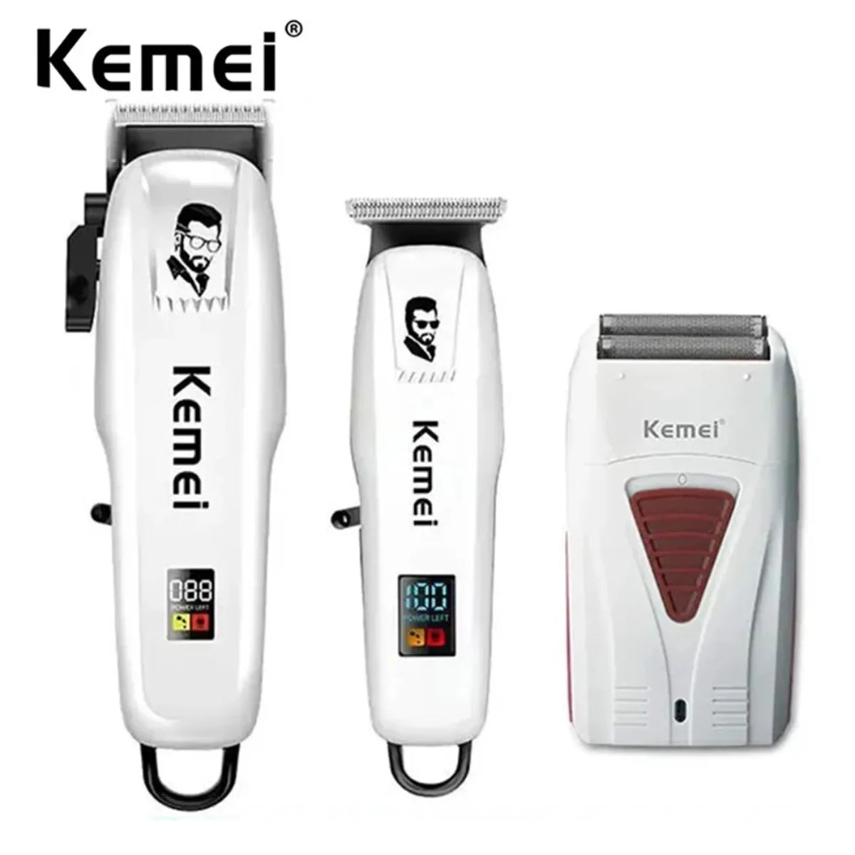 Kemei KM-PG809A + KM-PG232 + KM-3382 Grooming Kit – komplett hår- og skjeggsett for presis, stillegående og profesjonell klipp