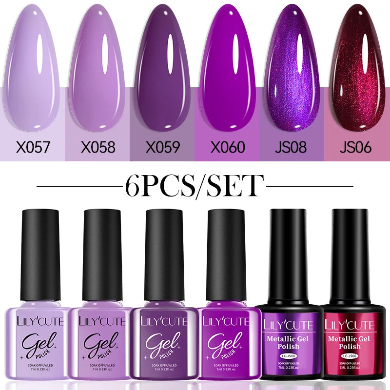 LILYCUTE 6-Delers Reflekterende Glitter Liner Gel Neglesett