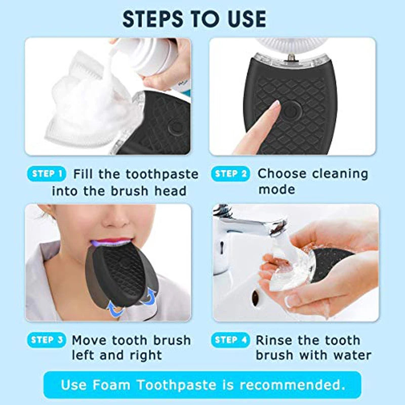 MIKO NICE Automatisk U-Formet Elektrisk Tannbørste – Vanntett, Bærbar og Effektiv for Voksne og Barn