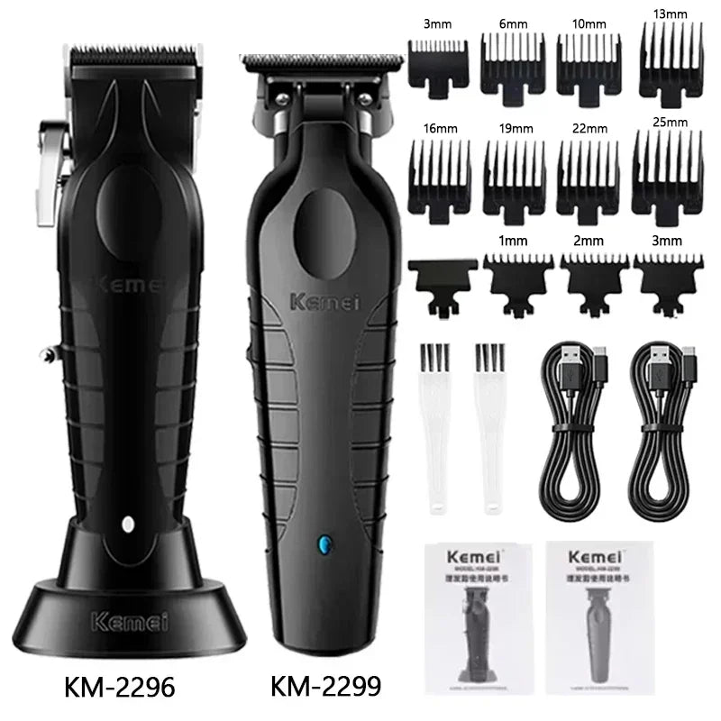 Kemei KM-2296 + KM-2299 + KM-1102 Professional Hair Clipper Kit – alt du trenger for presis, stillegående og profesjonell hårklipp