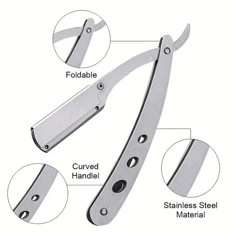 Profesjonell Salon Barber Razor – Klassisk Foldbar Barberkniv i Rustfritt Stål for Presis og Behagelig Barbering