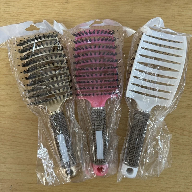 Nylon Bristle Scalp Massage Comb WetDry Use Curly Detangler Salon Hair Tool AntiStatic Design Styling Essential