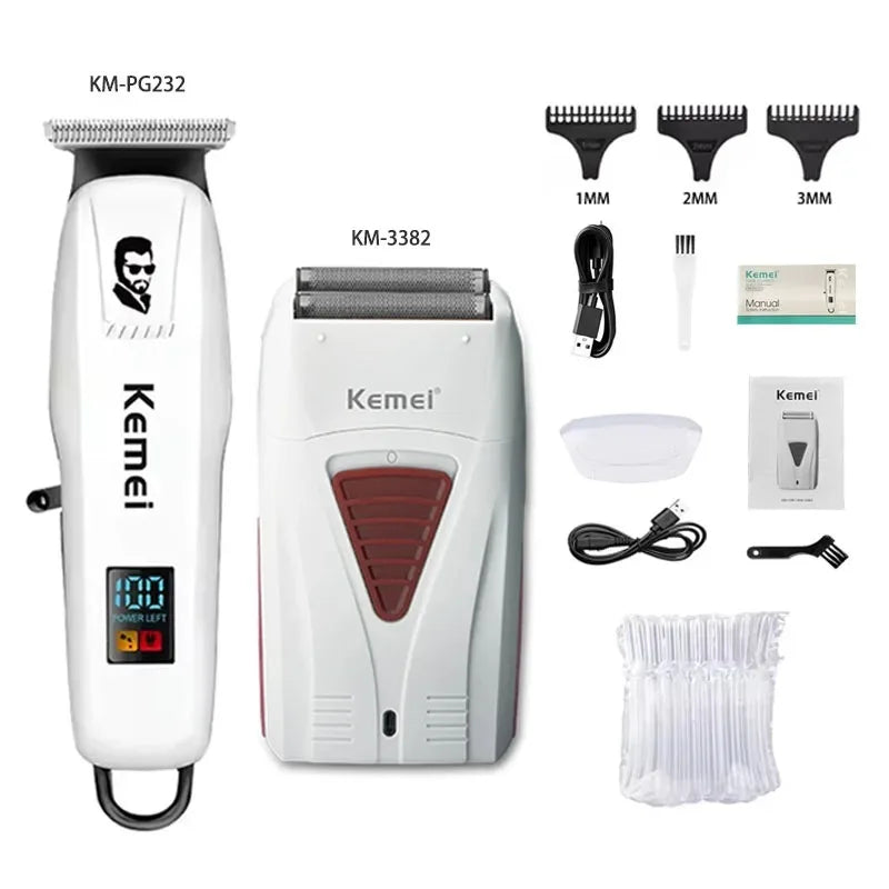 Kemei KM-PG809A + KM-PG232 + KM-3382 Grooming Kit – komplett hår- og skjeggsett for presis, stillegående og profesjonell klipp