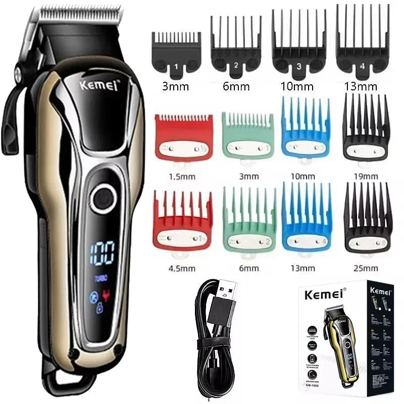 Kemei KM-1990 Hair Clipper Professional Hair Clipper Men's Hair Clipper Electric Trimmer LCD Display Hair Clipper Almighty Set