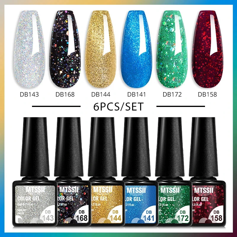 Mtssii 6-Delers Blå Glitter Gel Neglelakksett