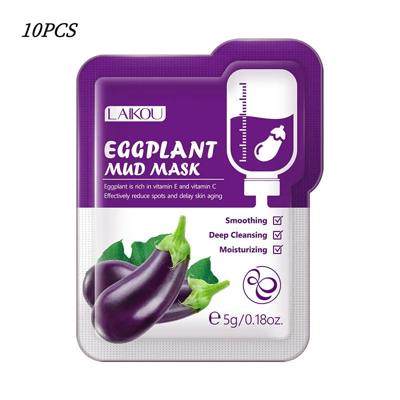 LAIKOU Cleansing Mud Mask 10pcs – Sakura &amp; Eggplant Deep Cleansing &amp; Pore-Minimizing Mask