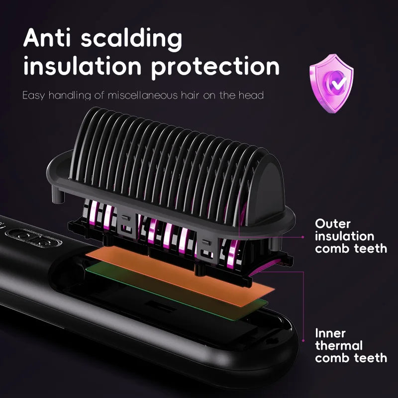 Trådløs mini rettetang-børste – bærbar ionisk varmbørste for rask styling hvor som helst