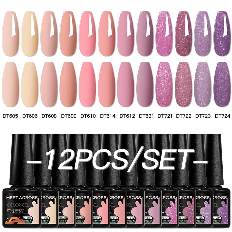 MEET ACROSS 12-Delers Nude &amp; Rosa Gel Neglelakksett