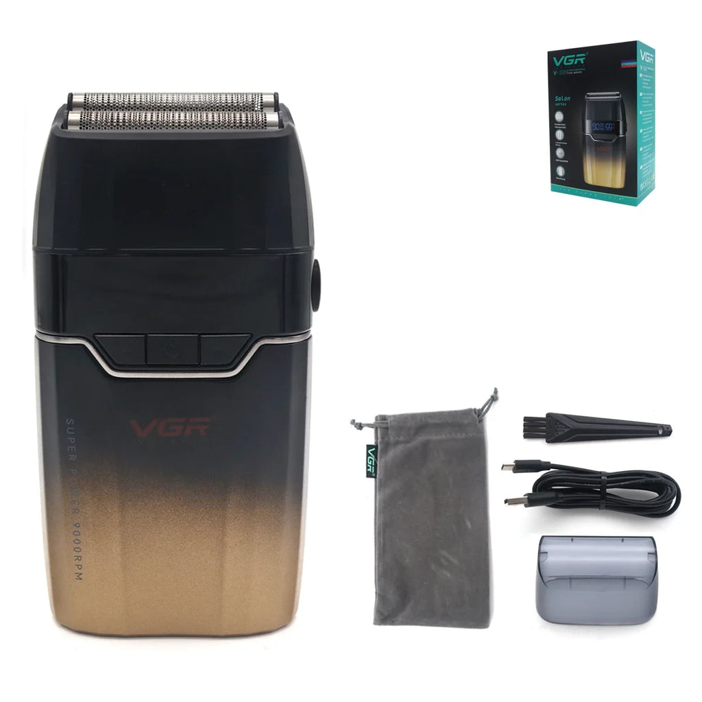 VGR V-308 Dobbel Folieskjeggtrimmer – tett, kraftig og hudvennlig barbering med LCD-display