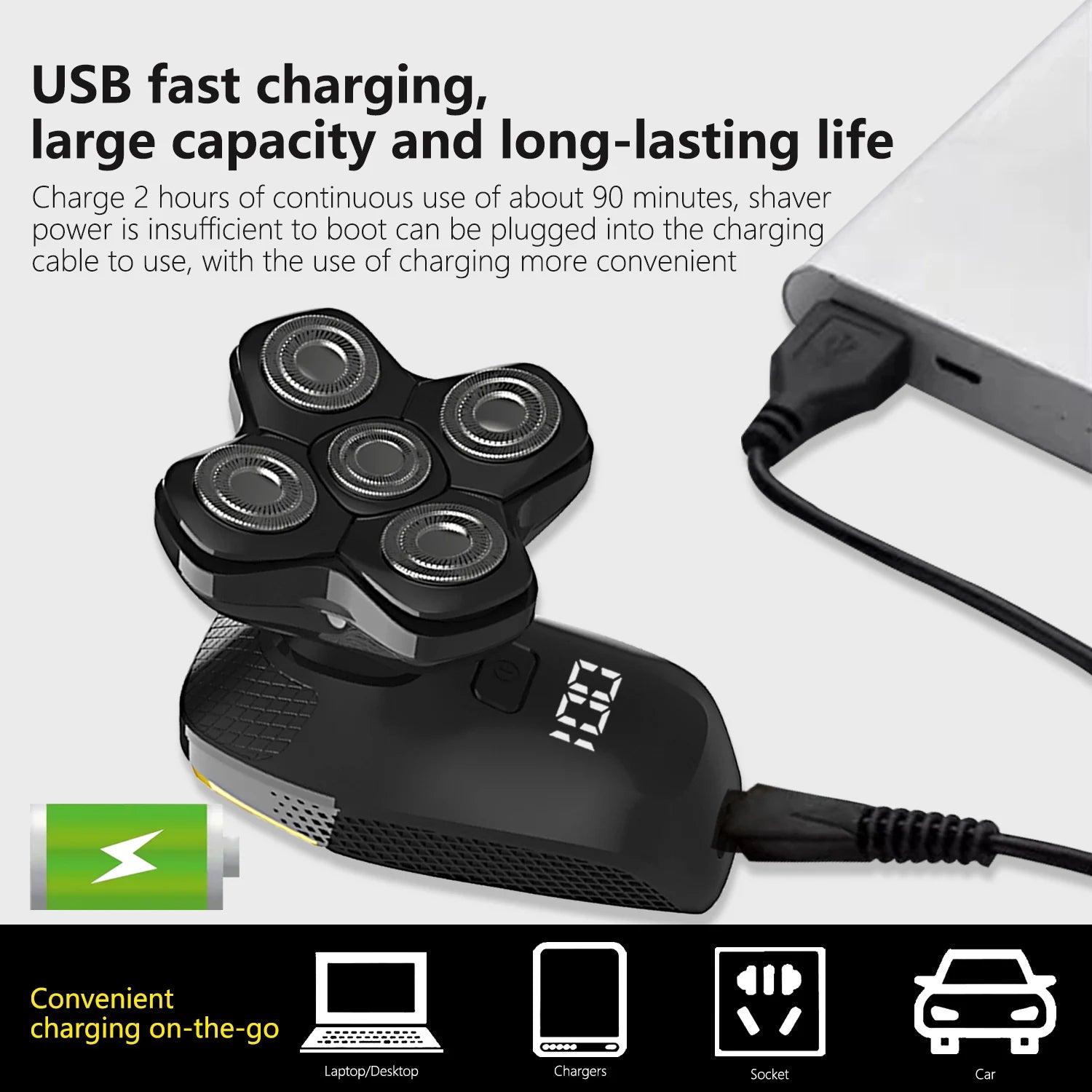 GENKO 5D Electric Head Shaver – presis, fleksibel og komfortabel barbering for menn