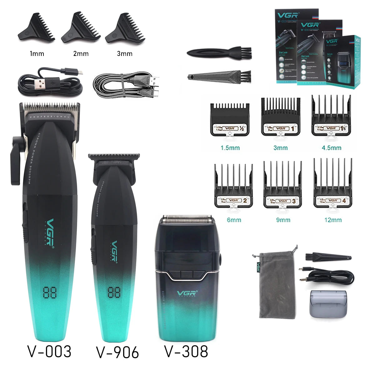 VGR V-308 Dobbel Folieskjeggtrimmer – tett, kraftig og hudvennlig barbering med LCD-display