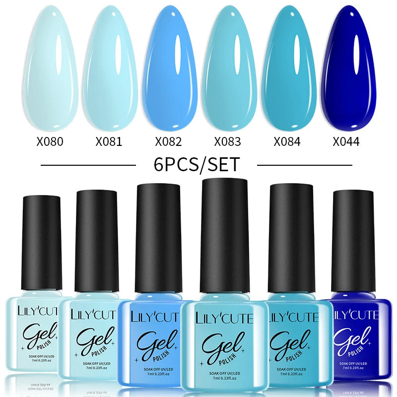 LILYCUTE 6-Delers Reflekterende Glitter Liner Gel Neglesett