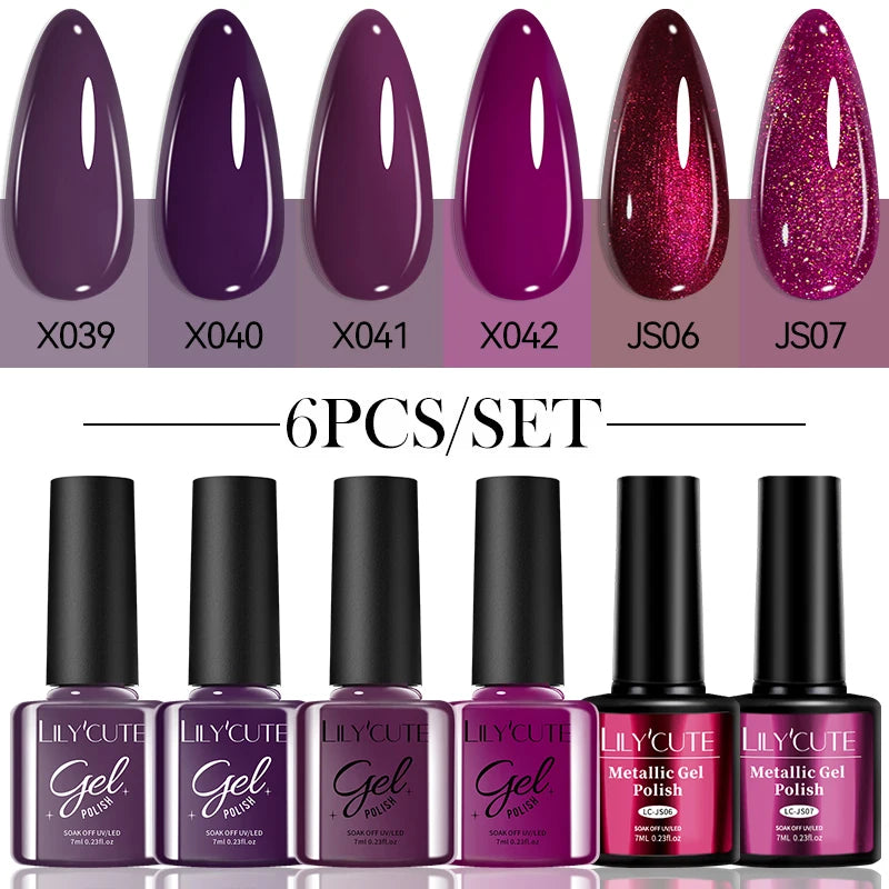 LILYCUTE 6-Delers Reflekterende Glitter Liner Gel Neglesett