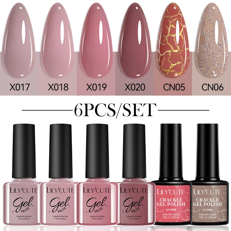 LILYCUTE 6-Delers Reflekterende Glitter Liner Gel Neglesett