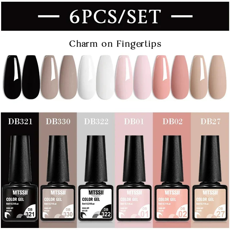 MTSSII 6-Delers Nude &amp; Brun Gel Neglelakksett