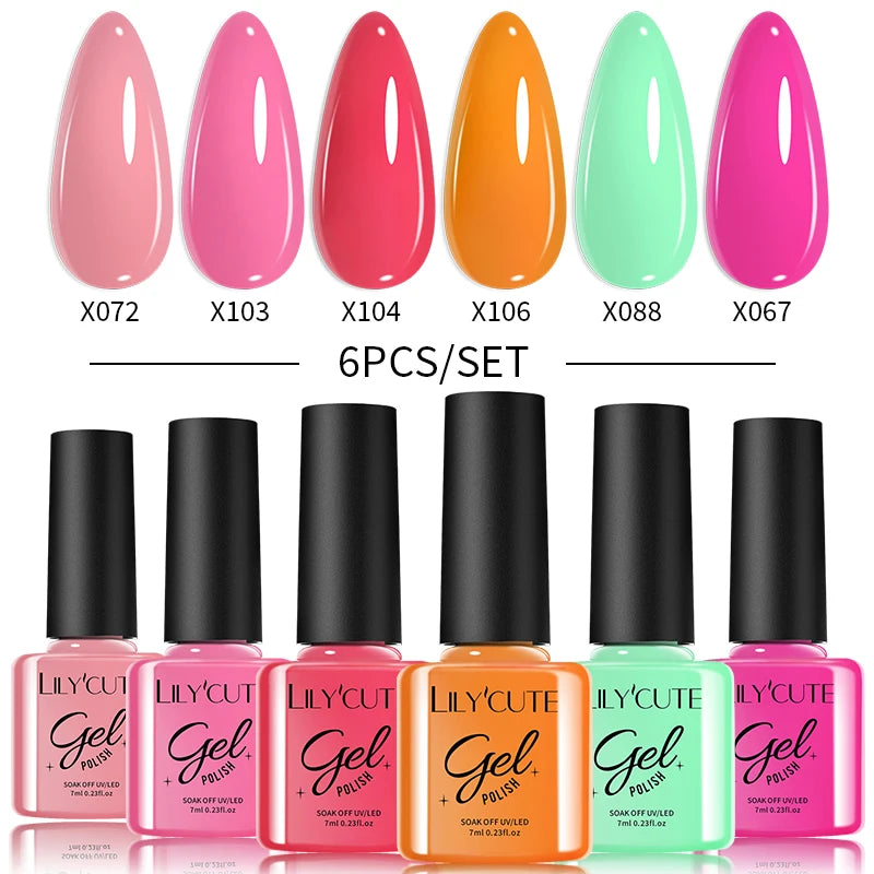 LILYCUTE 6-Delers Reflekterende Glitter Liner Gel Neglesett