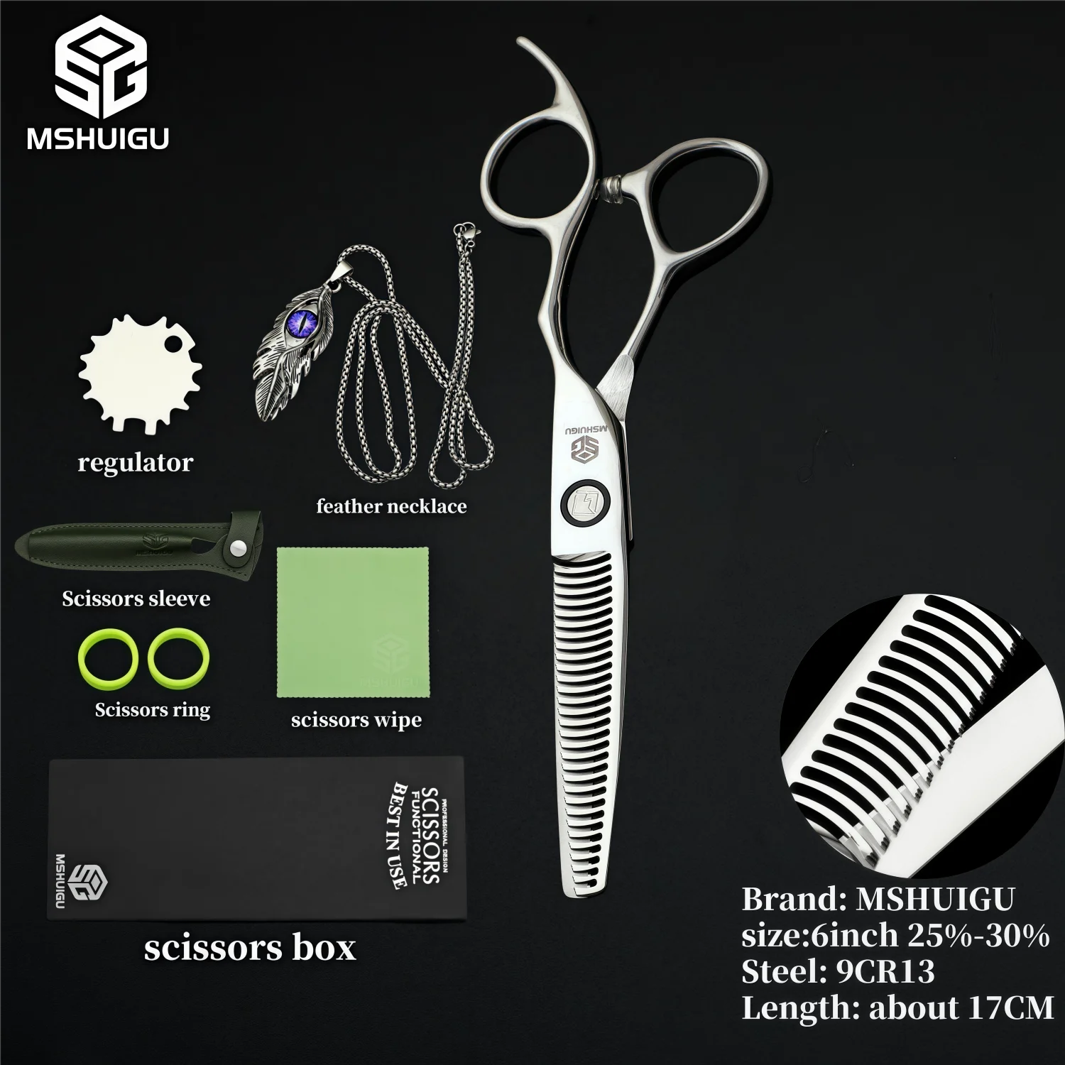 MSHUIGU VG10 Profesjonell Frisørsaks – Laser-Slipt Blad med 26 Tenner for Presis Tynning